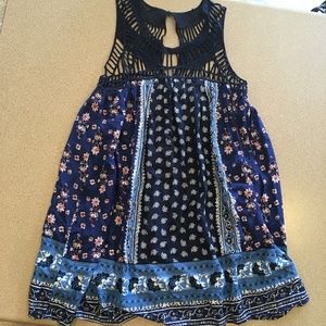 NWT Entro S blue patterned lace tunic top dress